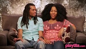 Open minded black couple going fort heir first threesome