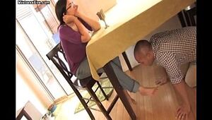 Foot worship under the table