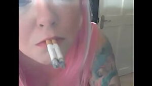 Cute BBW Tina Snua Smokes 2 Cigarettes At Once - Smoking Fetish