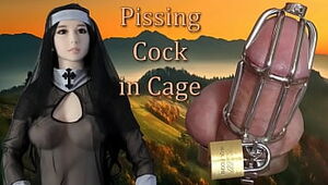 Cock Cage, Chastity Belt locked pissing BDSM Toys Man Urethral Sounding. Peeing Cumshot Wet Pissy